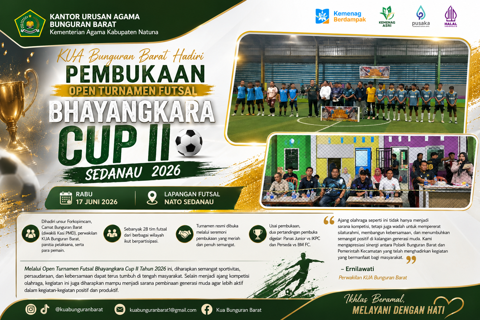 KUA Bunguran Barat Hadiri Pembukaan Open Turnamen Futsal Bhayangkara Cup II Sedanau 2026